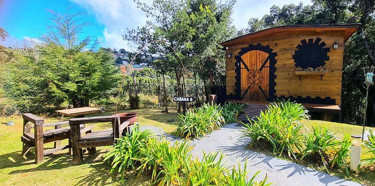 Cabana com hidromassagem interna e linda vista para mata | T