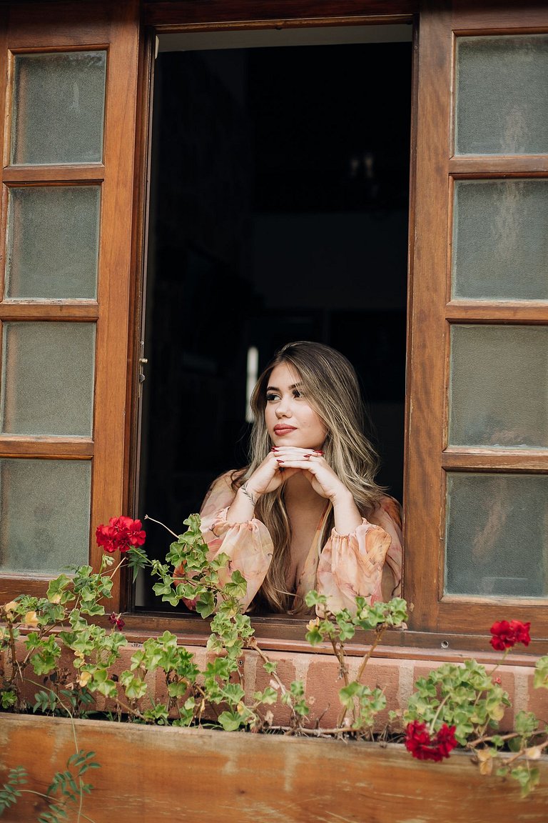 Chalé Pinho com lareira ecológica e varanda